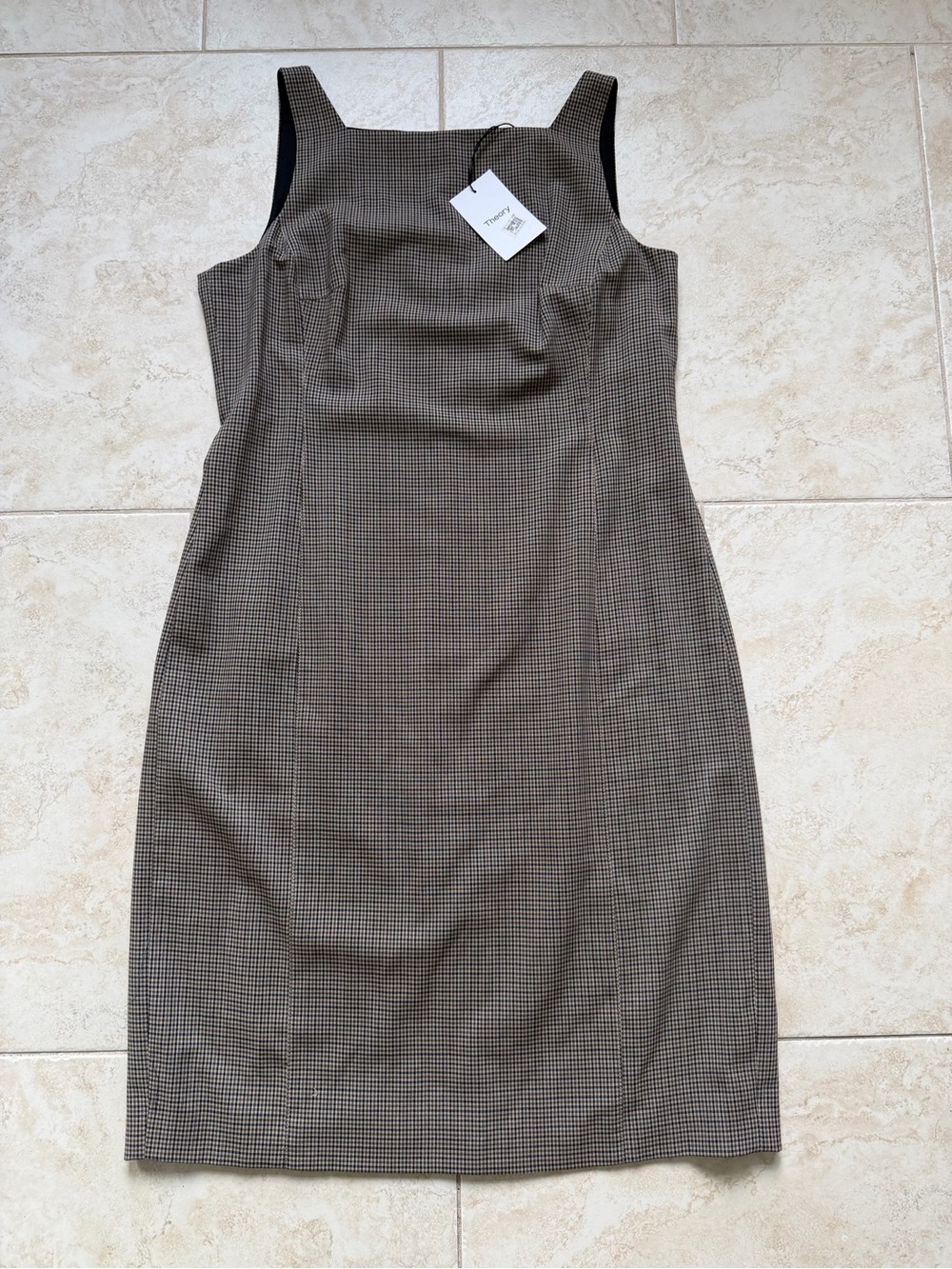 THEORY Square Neck Brown Multi Hartwood Wool Professional Dress